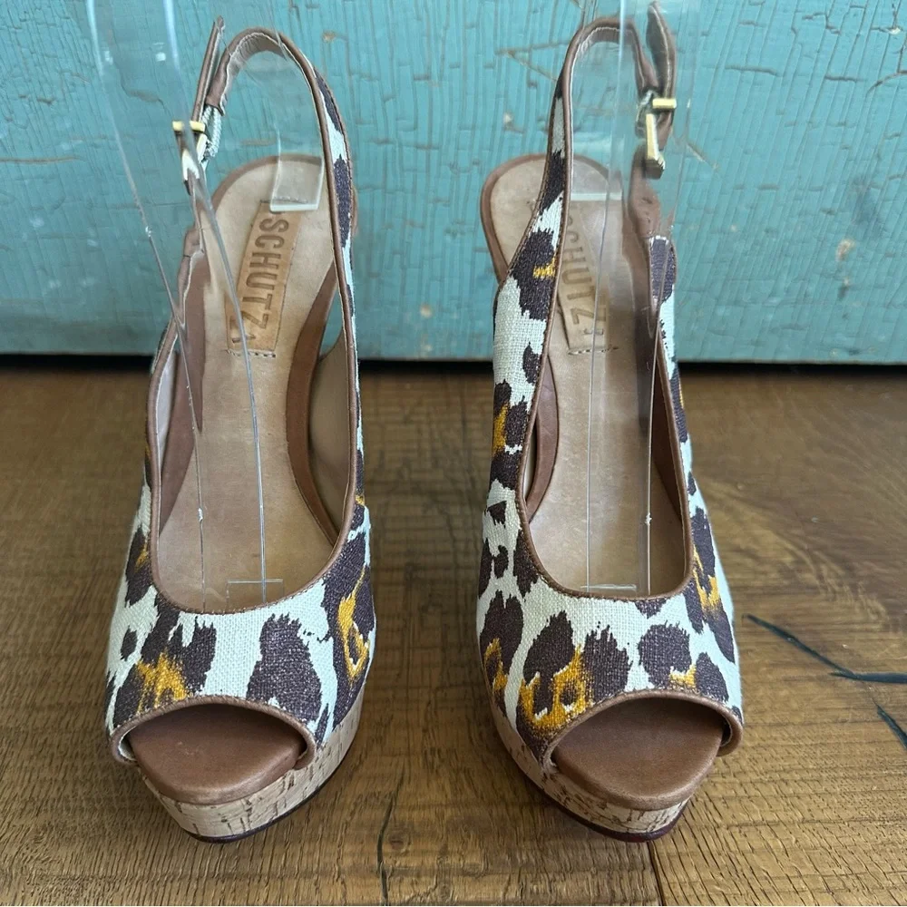 Schutz Cloth and Leather Leopard Print Pump Stiletto Size 6 - Picture 2 of 8